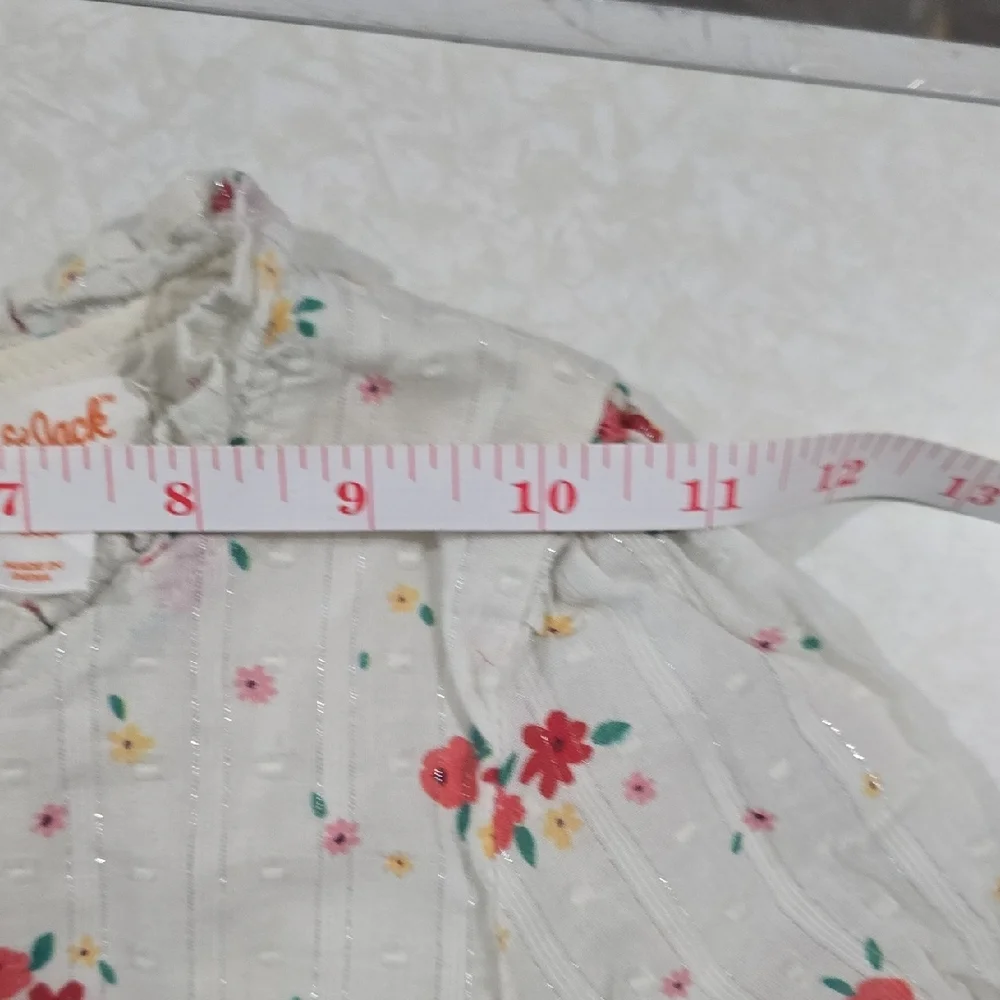Cat & Jack Cream Red Floral Bishop Long‎  Sleeve Dress Size 7/8